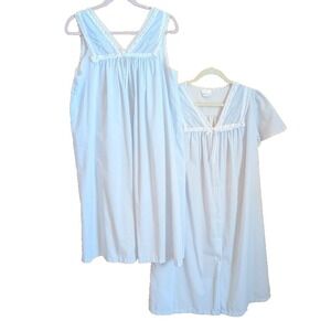 Adonna Peignoir Set Robe Nightgown L-XL Vintage Relaxed Embroidered Crochet Trim